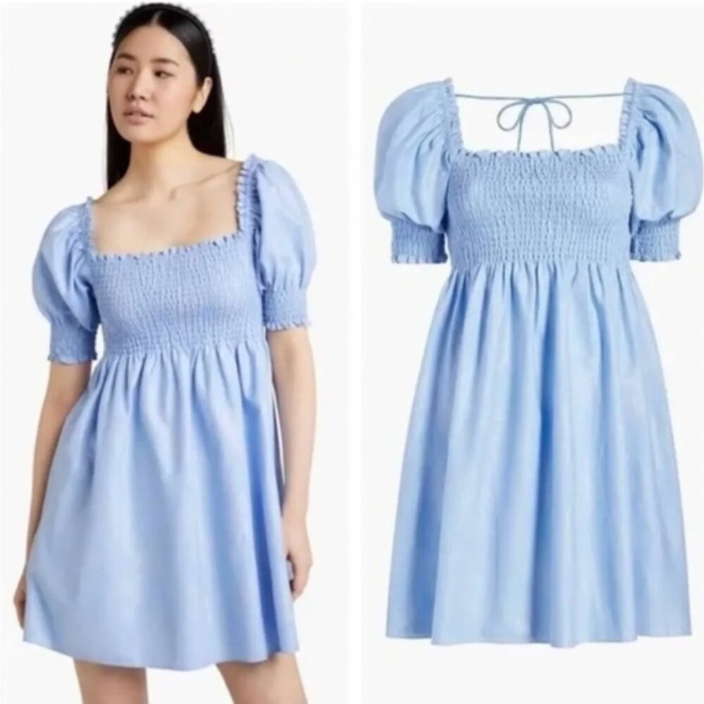 NWT Hill House Home The Athena Nap Dress in light blue glitter check